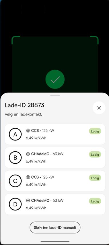 Liste over ladekontakter i Kople-appen