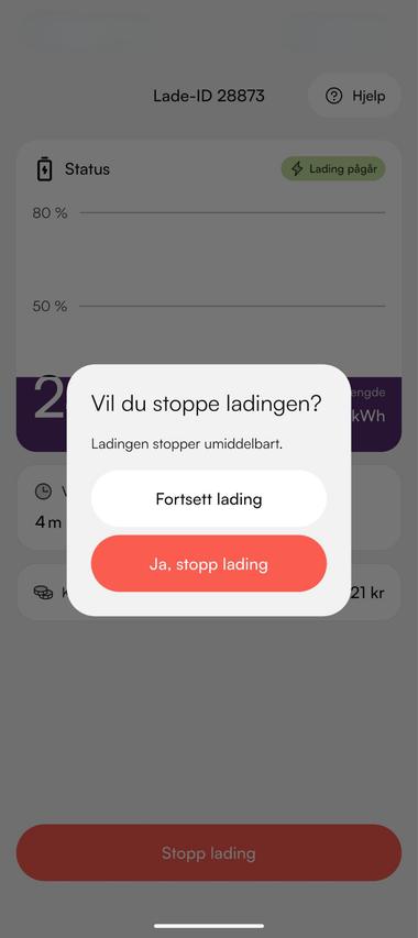 Bekreftelse på å stoppe ladingen